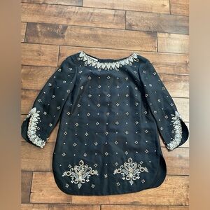 Tibi Maya Black Silk Size 2 Beaded Lined Tunic